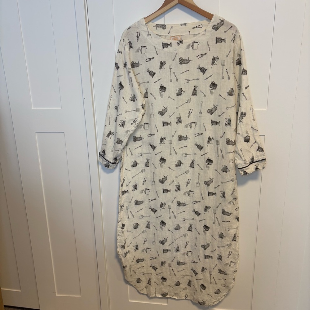 Tom Tom California Vintage Garden Long Night Shirt Small Linen
